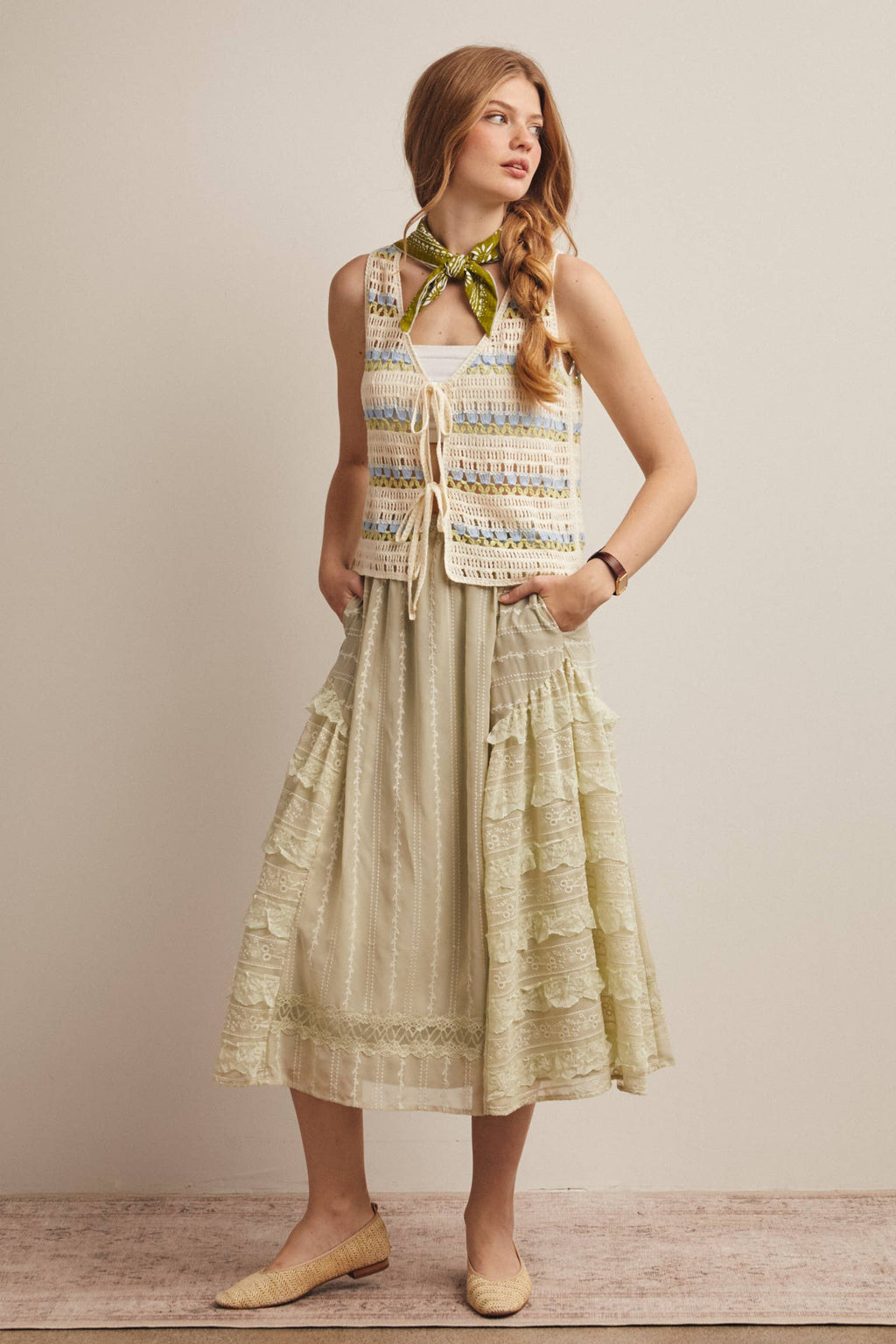 Lace Tiered Midi Skirt