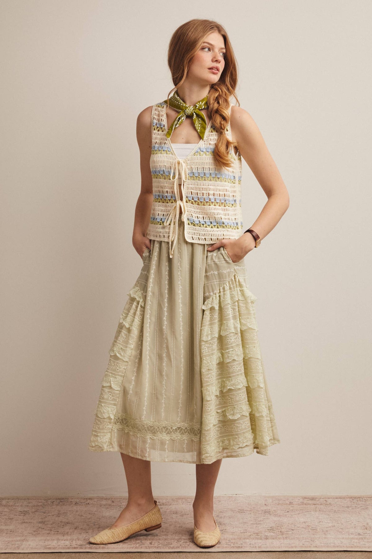Lace Tiered Midi Skirt