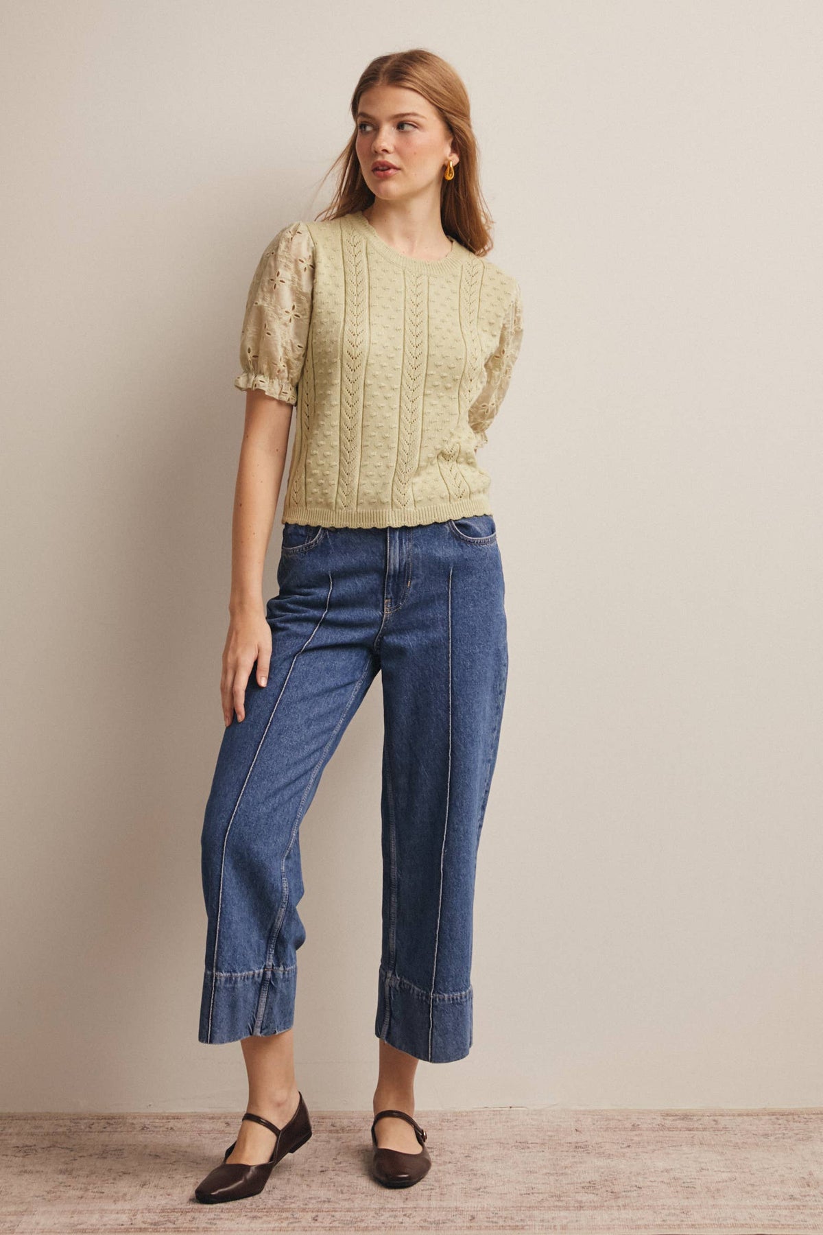 Lace Puff Sleeve Knit Top