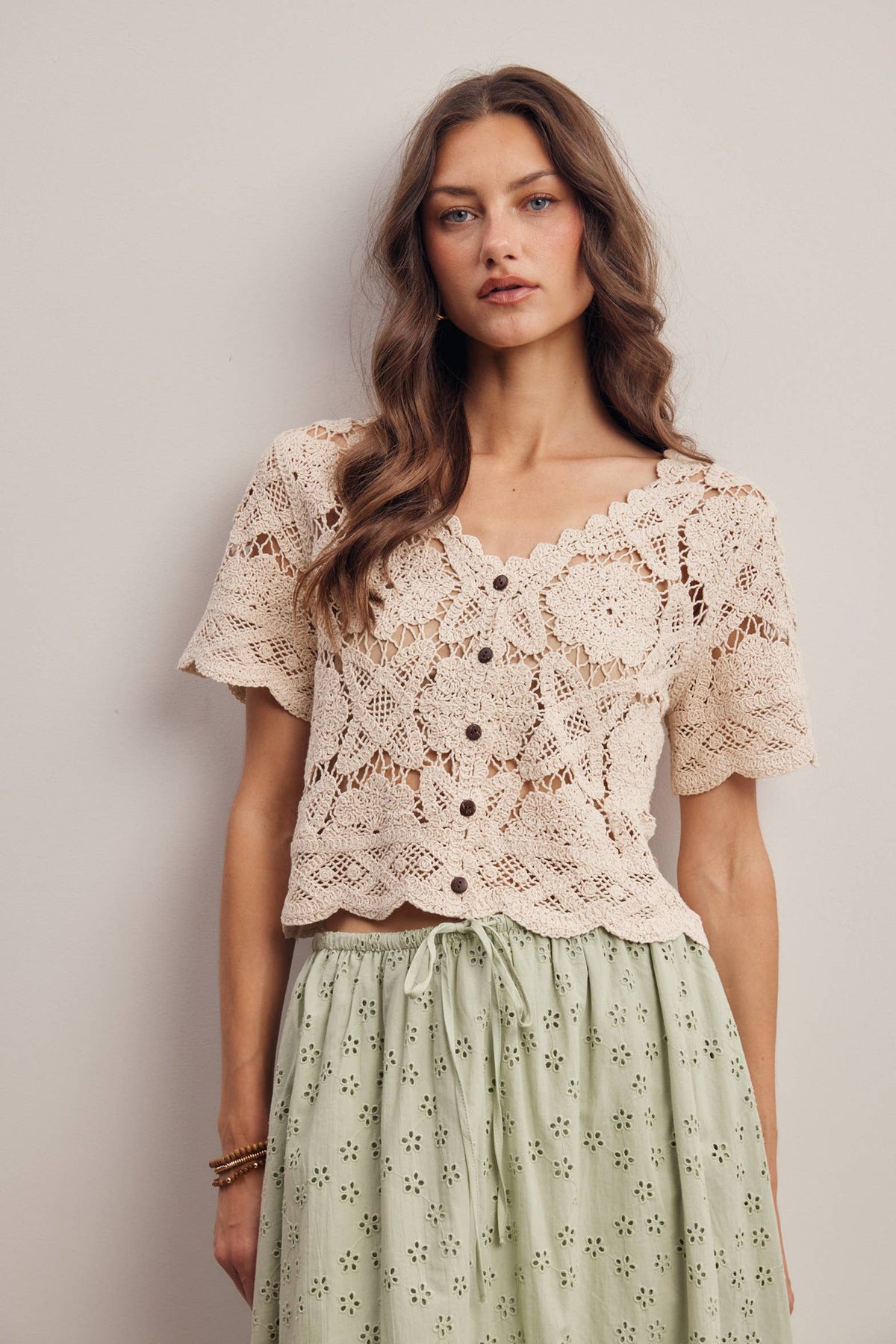 Crochet Lace Short Sleeve Top