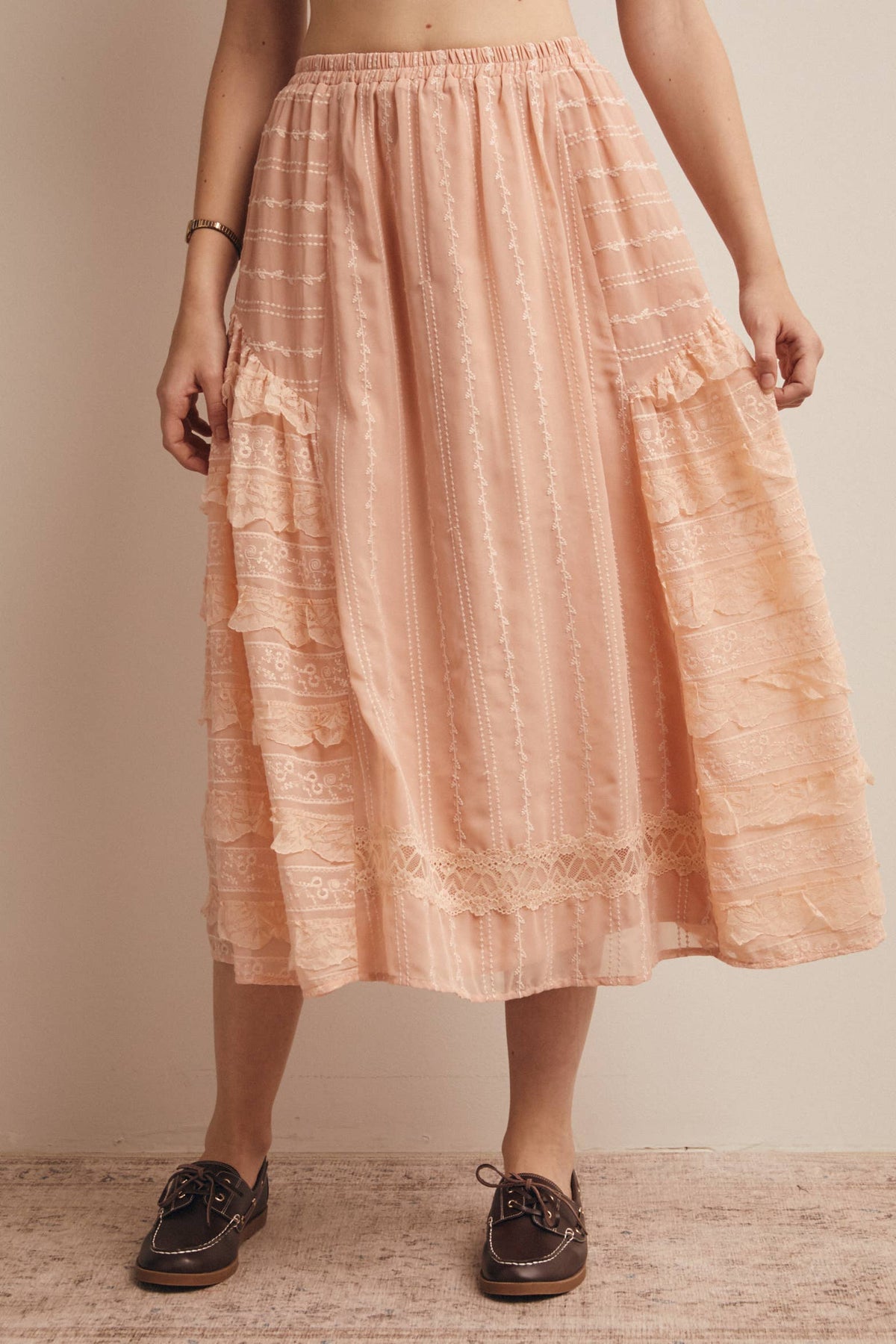 Lace Tiered Midi Skirt