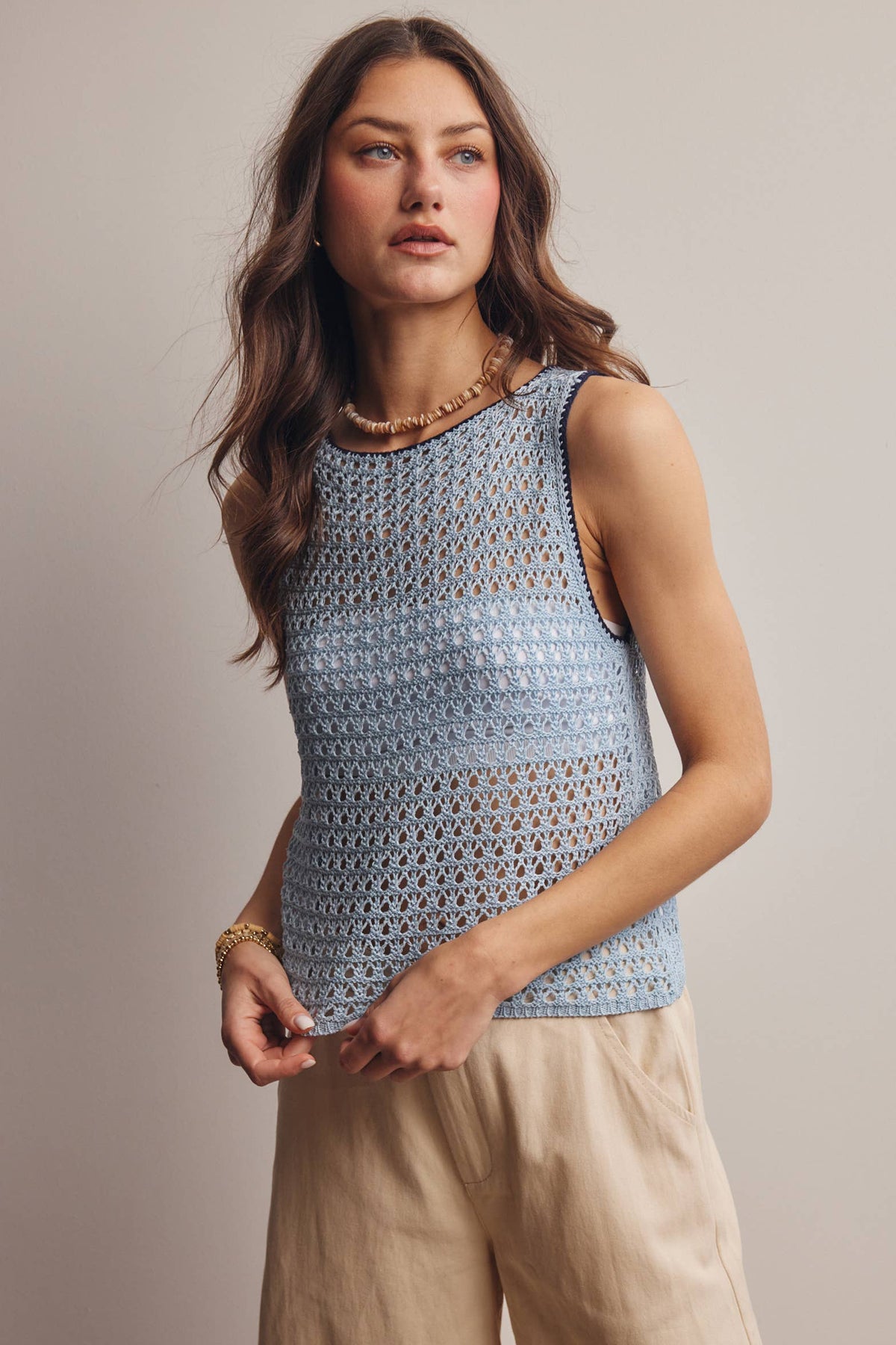 Sleeveless Crochet Knit Top