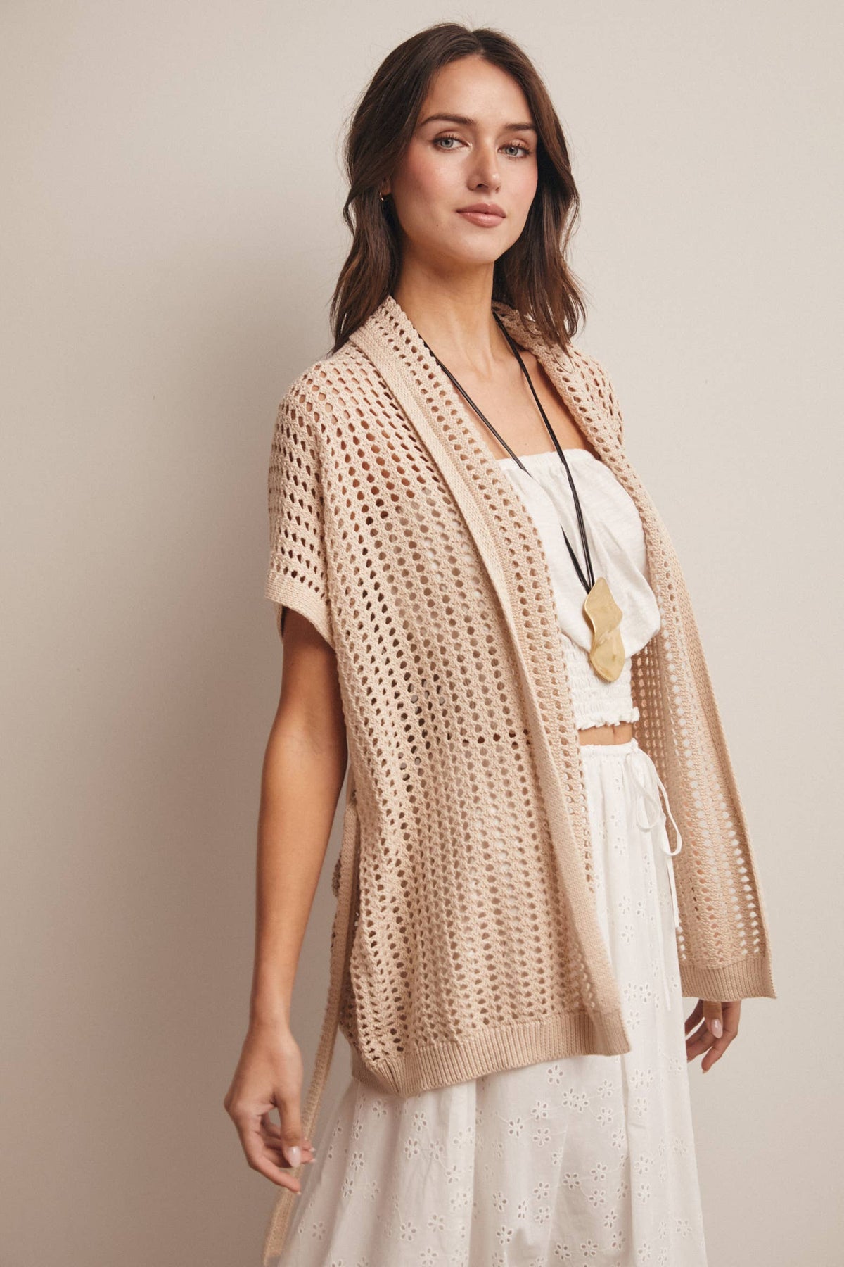 Open Knit Belted Cardigan