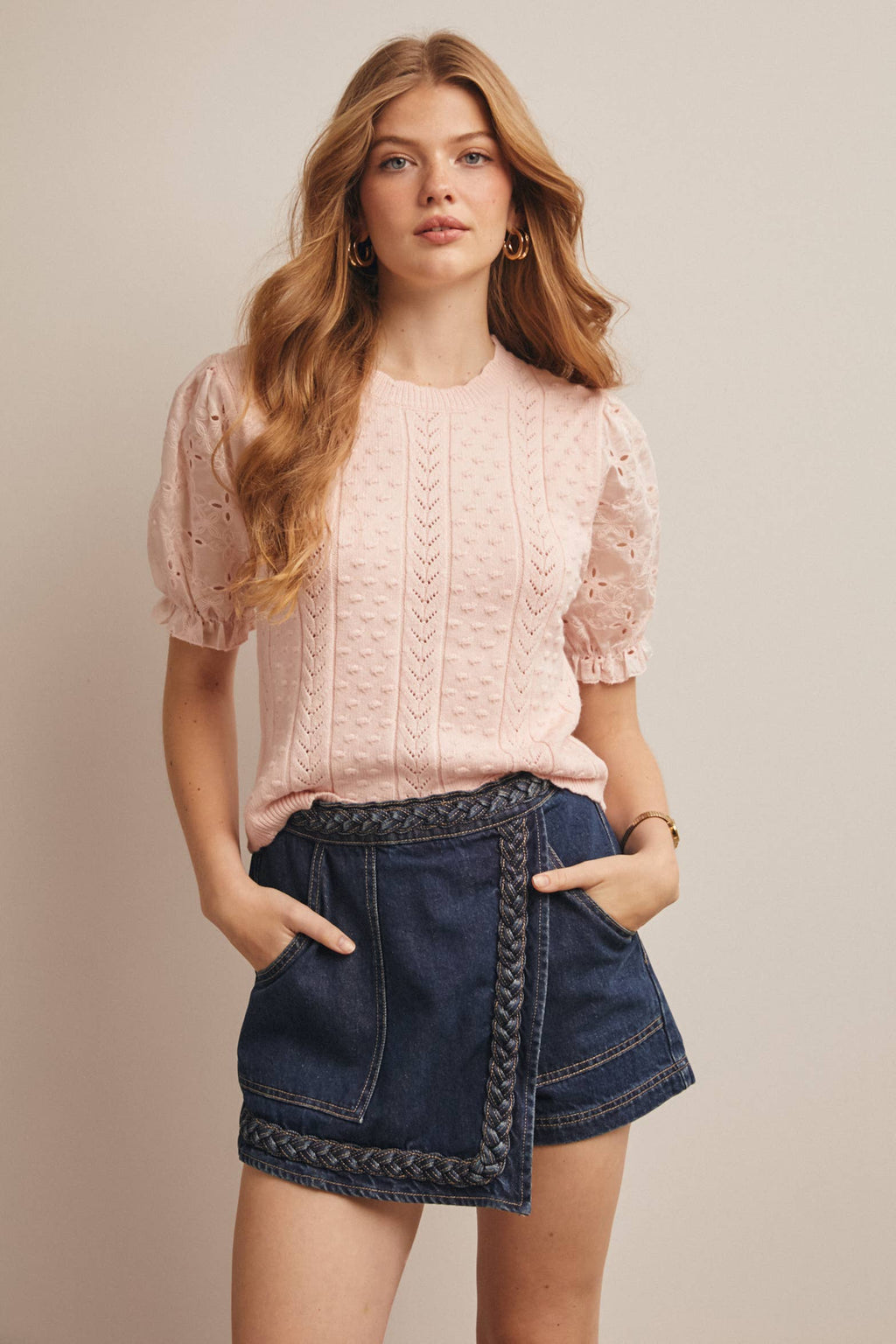 Lace Puff Sleeve Knit Top