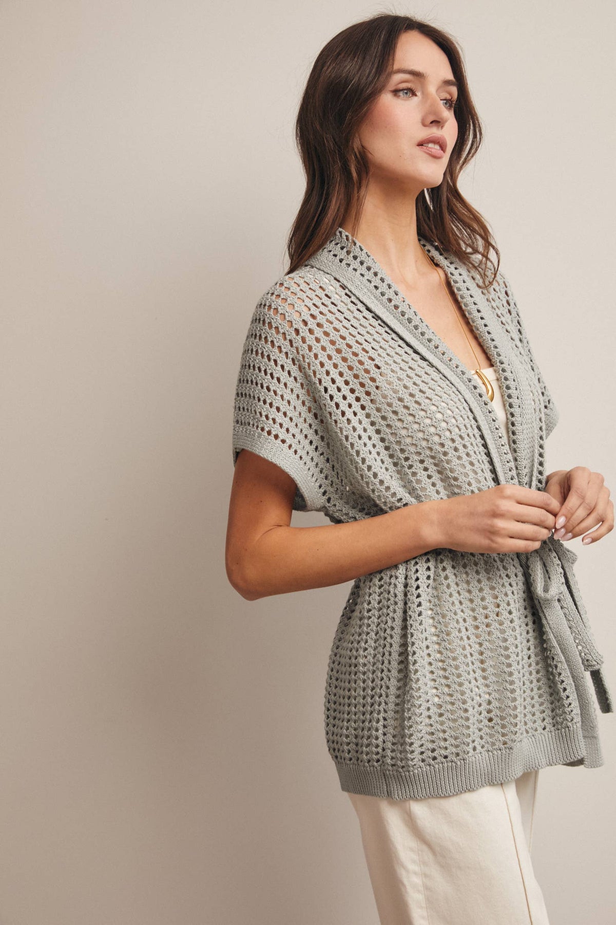 Open Knit Belted Cardigan