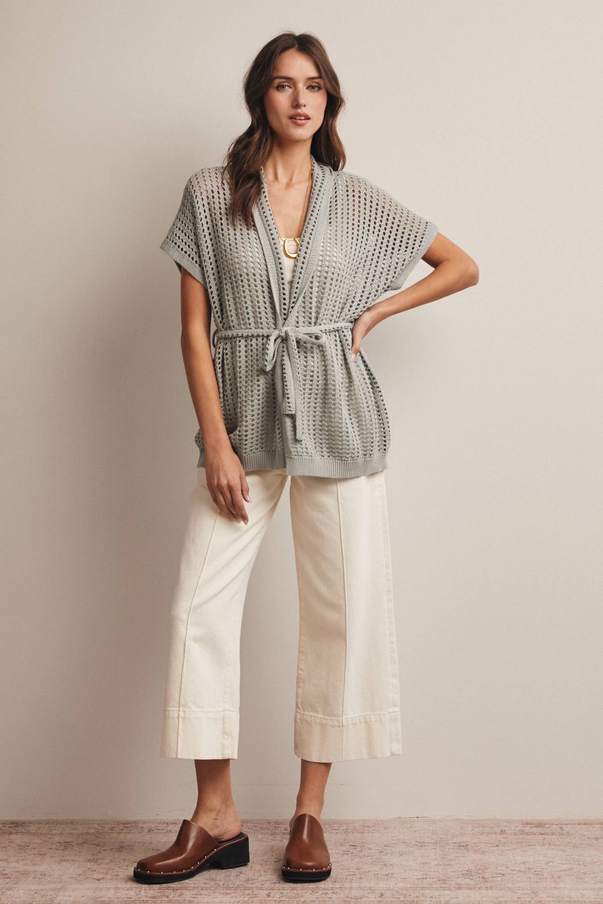Open Knit Belted Cardigan