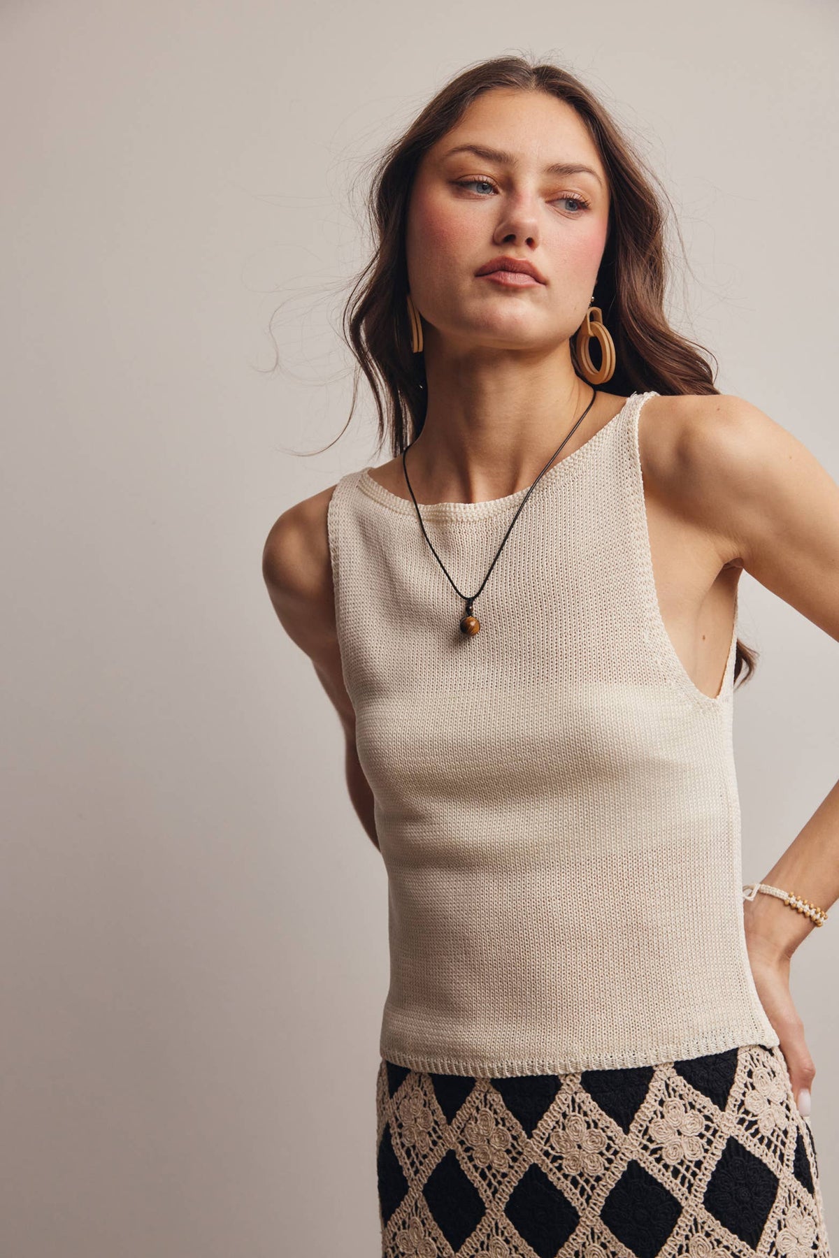 Sleeveless Cotton Knit Tank Top