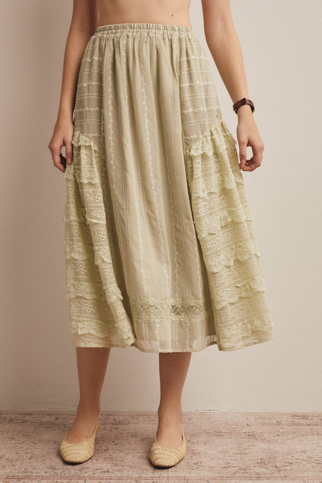 Lace Tiered Midi Skirt