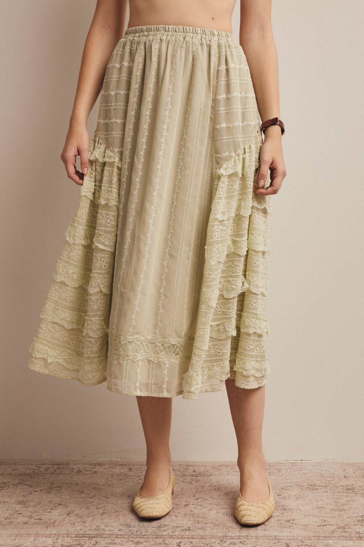 Lace Tiered Midi Skirt