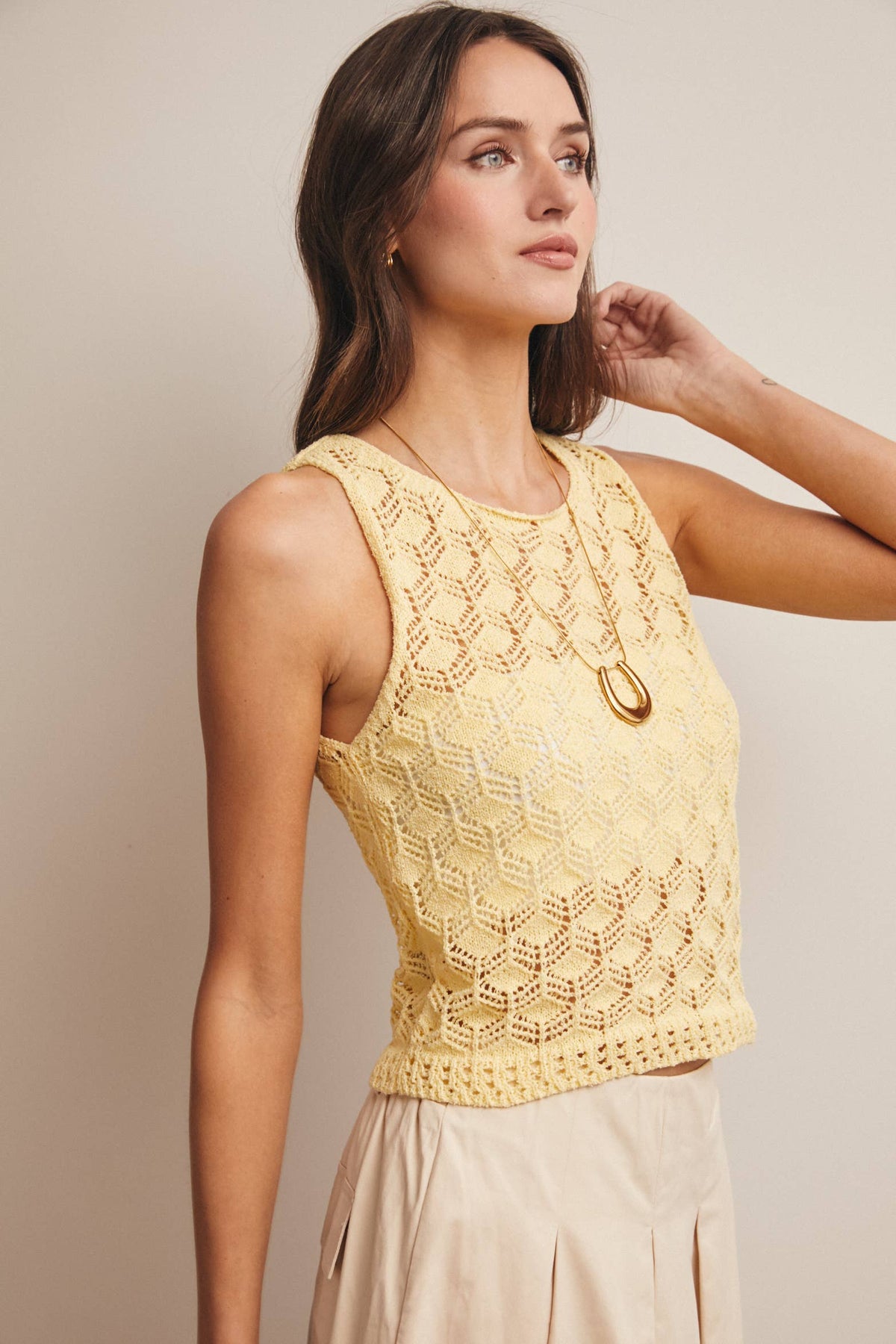 Sleeveless Crochet Knit Tank Top