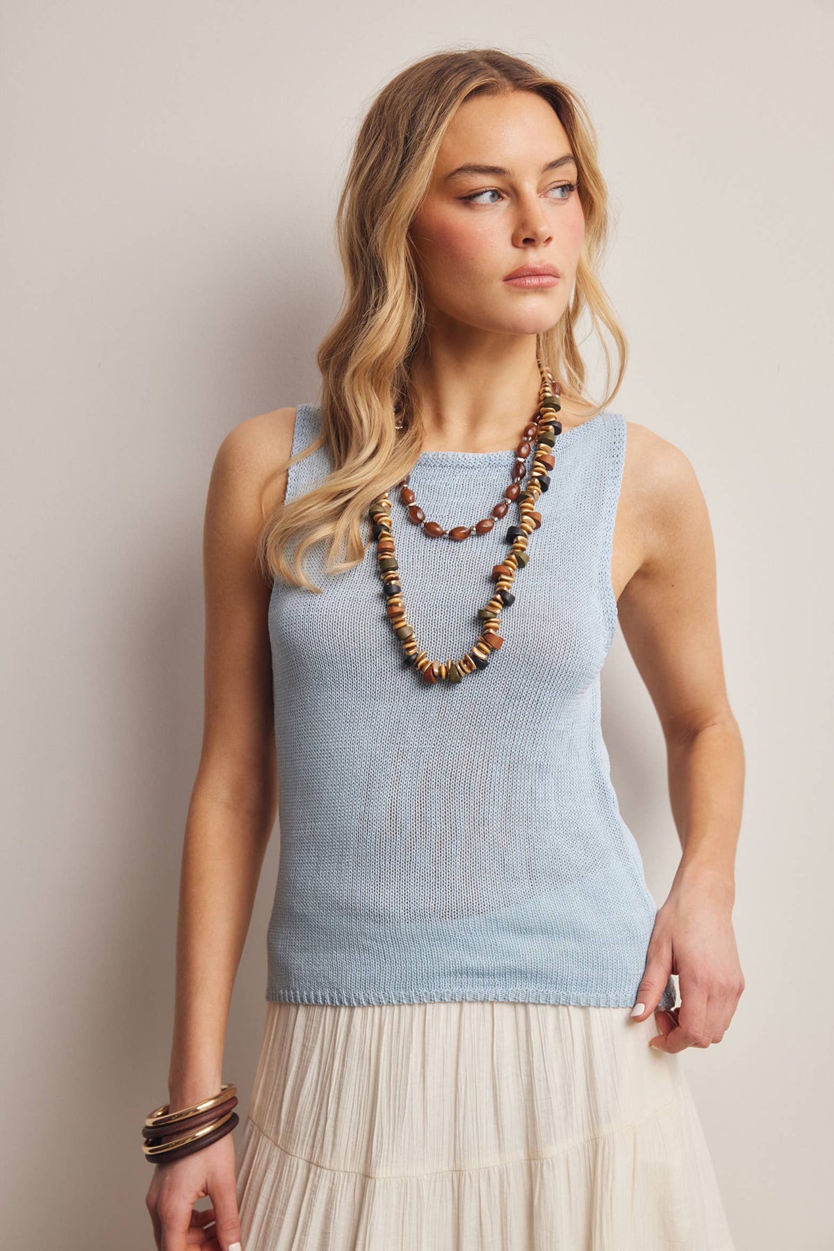Sleeveless Cotton Knit Tank Top