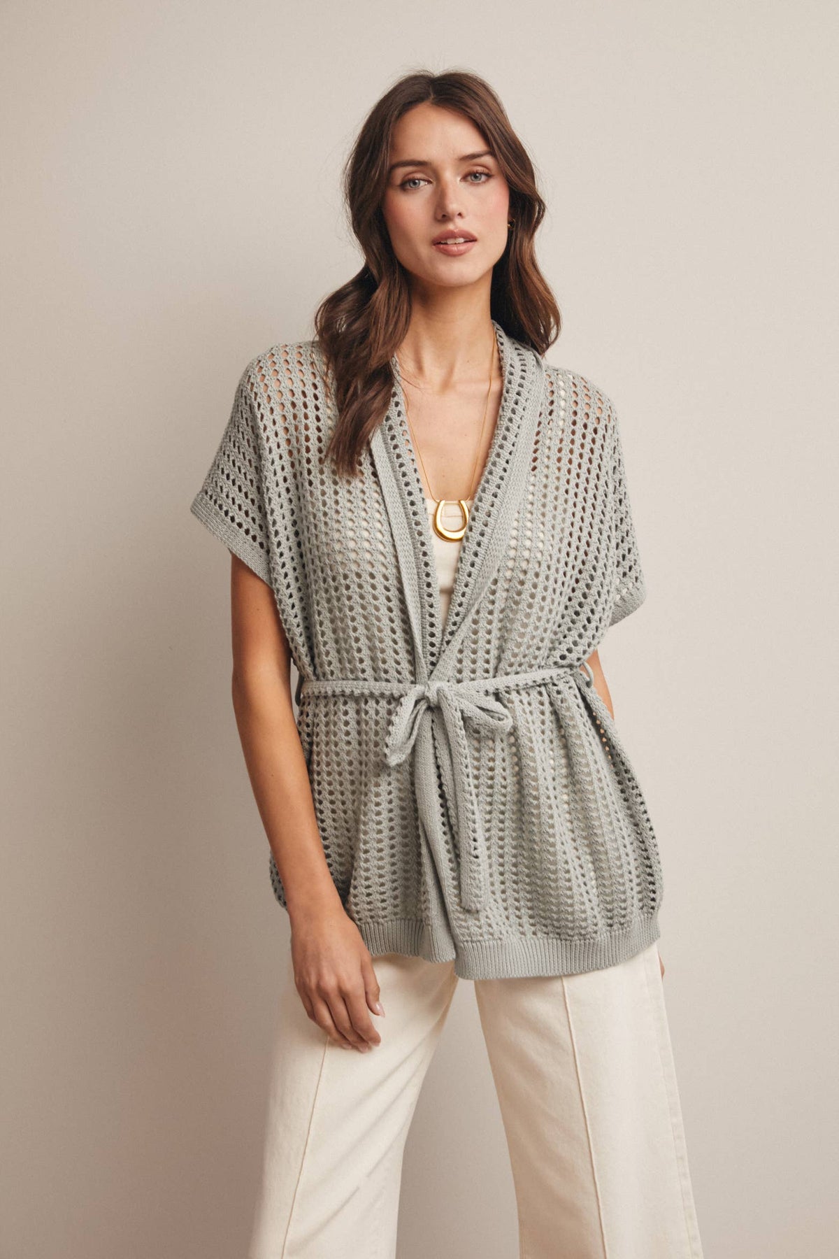 Open Knit Belted Cardigan