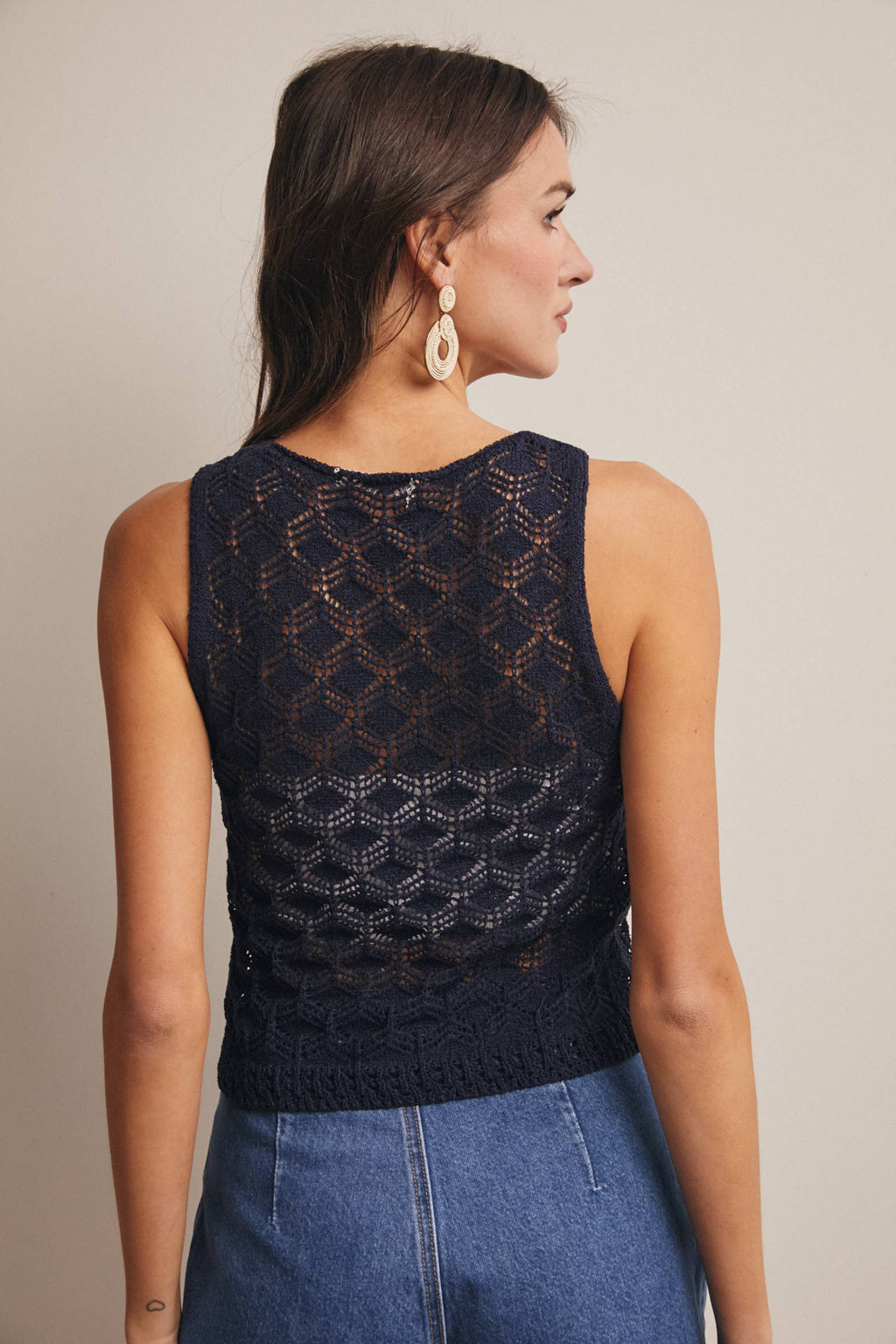 Sleeveless Crochet Knit Tank Top