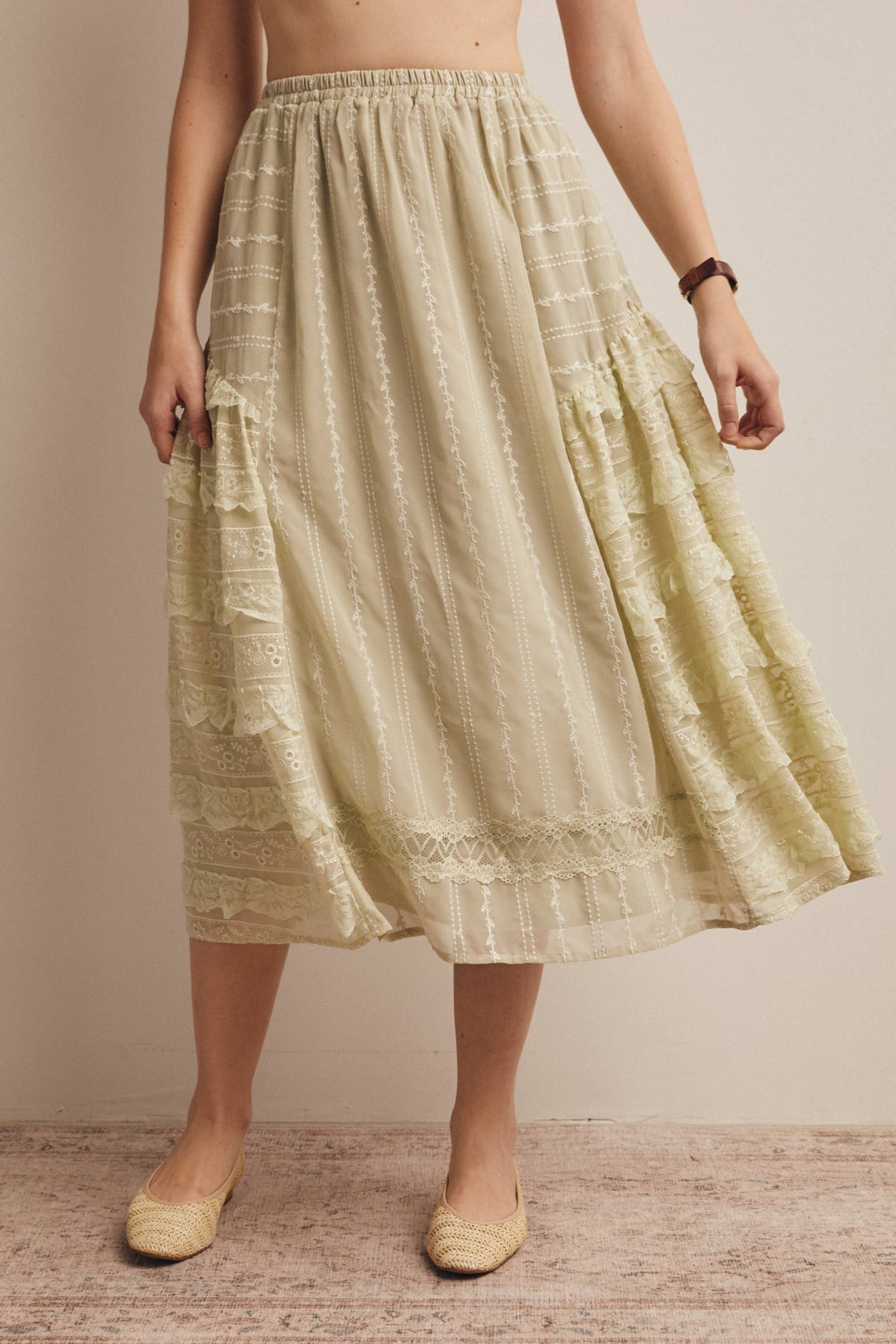 Lace Tiered Midi Skirt